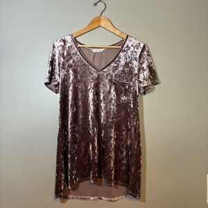 Spring + Mercer Rose Smoke Crushed Velvet Legging Tee Tunic V-Neck Top Medium